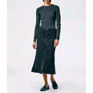 Tibi Skirt Womens Size 28 Black Low Rise Denim Jean Midi with Front Slit